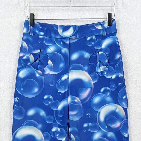 HOUSE OF SUNNY Fantasia Flare Pants Womens 6 Blue Bubble Print High Rise Stretch - Picture 5 of 16